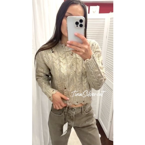 BLOGGER'S FAVE! Zara Metallic Cable Knit Sweater NWT - Picture 7 of 11